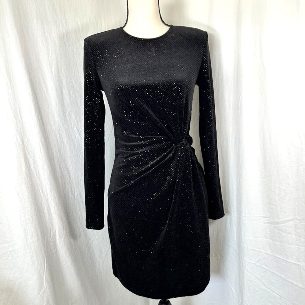 NWOT & Other Stories Cocktail Glitter Sparkle Velour LS Mini Dress Black Size XS - Picture 3 of 16